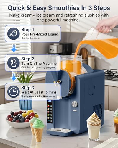 Image of 2-in-1 Slush and Ice Cream Maker - 6 Modes for Smoothies, Milkshakes, Cocktails, Margaritas, and Ice Cream, Double-Layer Tank, Ice Cream Cone Holder, Self-Cleaning - Perfect for Home Use