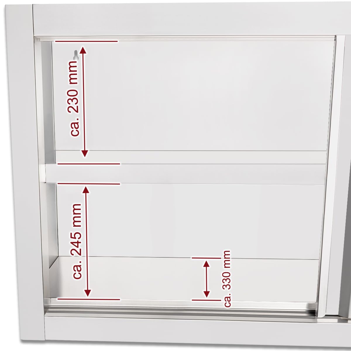 Beeketal 'BWS160' Gastro Küchen Wandhängeschrank aus Edelstahl mit auf Rollen gelagerte Schiebetüren, Hängeschrank mit fest verbautem Einlegeboden - Außenabmessungen (L/B/H): ca. 1600 x 400 x 645 mm