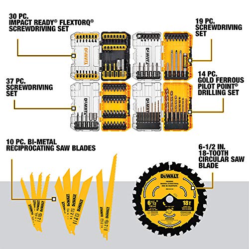Image of DEWALT 20V MAX Cordless Drill Combo Kit, 4-Tool with 111PC MASTER SET (DCK444C2 & DWA123AMQ4)