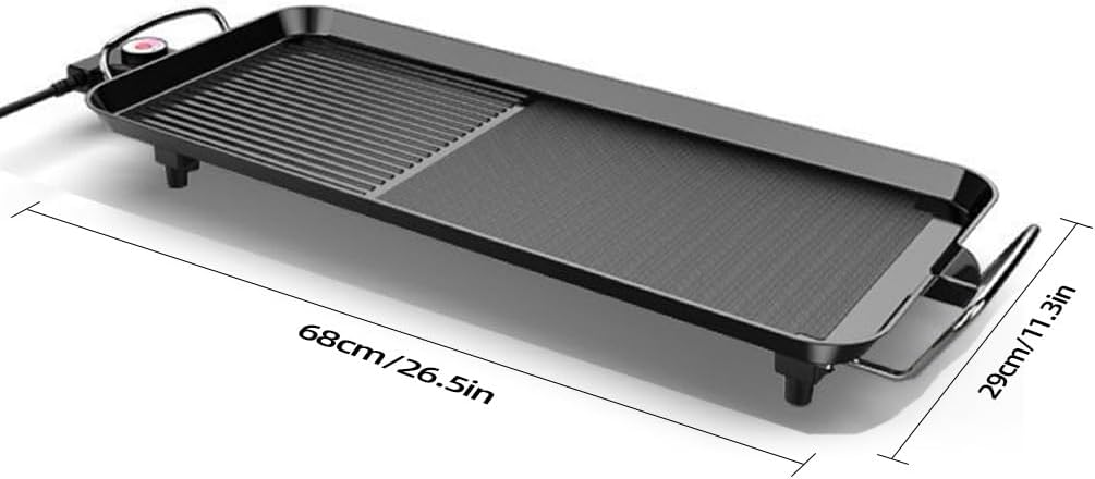 Electric Grill Indoor: Dual-Zone Cooking (Flat+Ribbed), 1500W Fast Heating, Non-Stick Surface, 5-Temp Control, Oil Drip Tray– Ideal for 3-8 People, Steak/Seafood/Vegetables (extra-large)
