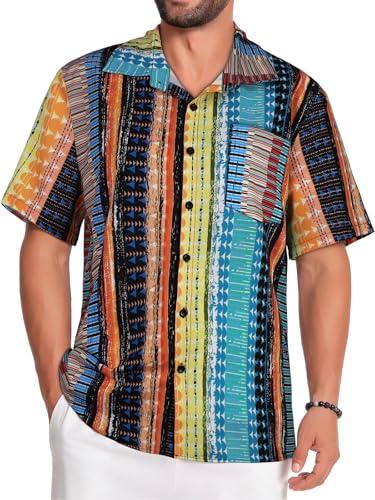 Image of Men Hawaiian Shirt Short Sleeve Summer Beach Button Down Shirts with Pocket