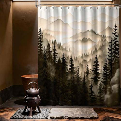 QGHOT Dark Brown Forest Shower Curtain Nature Bronze Chocolate Brown