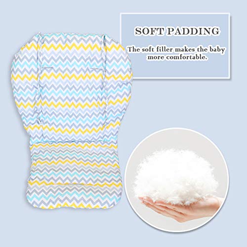 Image of Kocpudu High Chair Cushion, Seat Cushion, Breathable Pad, with Baby High Chair Seat Belt, 2 Pieces, Soft and Comfortable, Make The Baby More Comfortable (Colourful Wave Stripes) (Colourful)