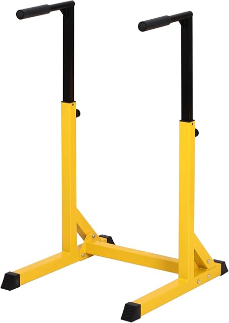 HOMCOM 66Lx75Wx119H cm Dip Station Chin Up Parallel Bars Pull Up Power Tower Home Gym Workout Bicep Tricep Fitness Equipment Height Adjustable