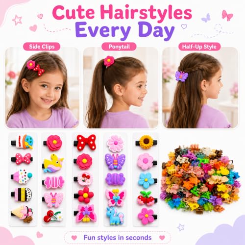 Image of 50 Pcs Hair Accessories for Kids Girls | 40 Mini Claw Clips & 10 Cute Baby Hair Clips Combo | Hair Accessories for Baby Girl | Kids Hair Clips Set for Daily Wear | Mixed Designs