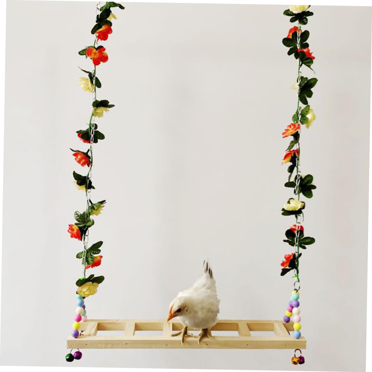 Holz Vogelschaukel für Papageien Edelstahl Hängung mit Blumen und Blättern Sicher zum Spielen im Käfig Fördert Bewegung