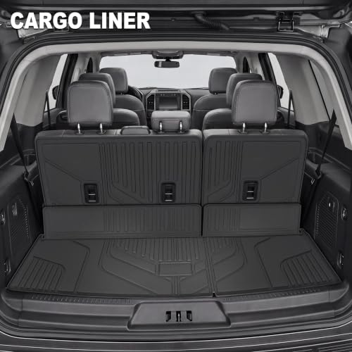 Image of KARPAL Floor Mats for 7 Seats 2018-2024 Ford Expedition Standard (Not for Max Model), Custom Fit TPE All Weather Ford Expedition Accessories 1st& 2nd& 3rd& Cargo Liner Backrest Mat Full Set
