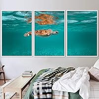 3 Piece Framed Canvas Wall Art Turtle Under The Surface Canvas Prints Home Artwork Decoration for Living Room,Bedroom - 16