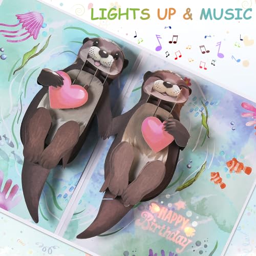 Image of Otter Birthday Cards, 3D Pop Up Cute Musical Birthday Card for Wife Husband | Lights Up Romantic Birthday Cards, 'Happy Birthday To My Otter Half', Sweet Birthday Gifts for Boyfriend Girlfriend Couples