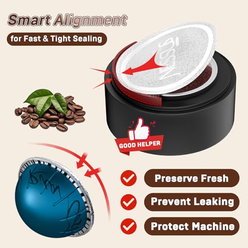 Image of Reusable Pods Kit for Nespresso Vertuo, Refillable Vertuo Coffee Pods Espresso Accessories with 100 pcs Foil Seals Lids, Holder and Brush for Nespresso Vertuo Plus Next Capsule Machine