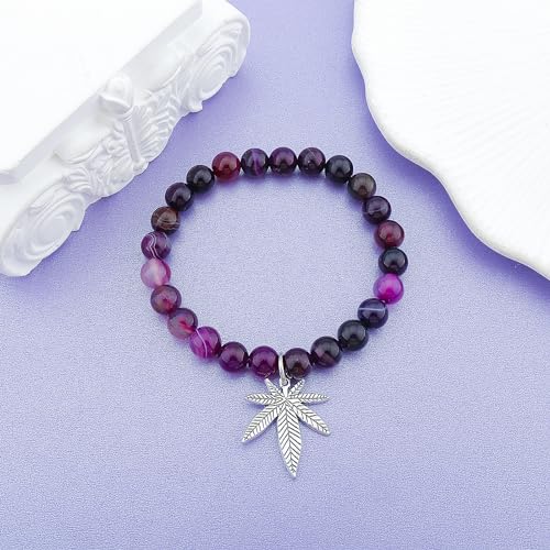 Image of MollyQueen Weed Bracelet Weed Gifts Weed Charm Bracelet Natural Stone Bracelet Smoker Gift