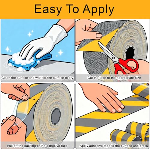 Image of Black & Yellow Anti-Slip Stair Treads Tape, 4 inch x35FT Heavy Duty Non-Skid Grip Tape for Indoor /Outdoor Steps, Bathroom & Pool - PVC Waterproof Safety Traction Tape