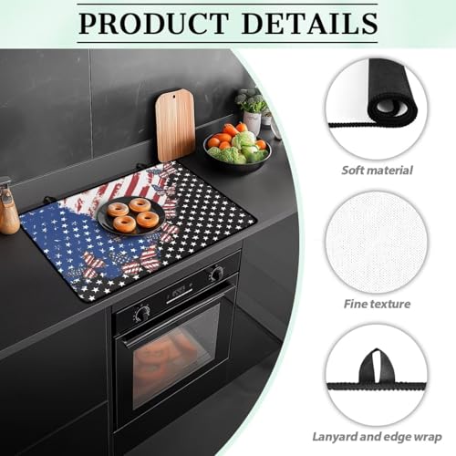 Image of Electric Stove Top Covers Heat Resistant Glass Ceramic Cooktop Cover Mat Multipurpose Kitchen Scratch Resistant Flat Top Stove Cover, 29 x 21 Inch, American Flag Butterfly Print