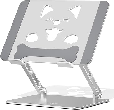 Aoviho Laptop Stand for Desk-Adjustable, Foldable, Portable, Ergonomic Aluminum Notebook Riser with Unique Puppy Shaped Vent, Desk Gift for 10"-17.3" Devices Mac, Dell, HP, Lenovo, Samsung, Silver
