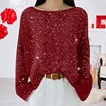 Cozy Sparkly Sweaters for Women Dressy Crew Neck Knitted Sequin Tops Soft Holiday Elegant Glitter Pullover Tops - Image 5