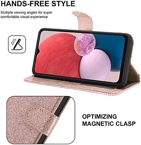 iCatchy for Samsung Galaxy A13 4G Case Gliter Wallet Book Flip Folio Stand View Cover Pouch for Samsung Galaxy A13 4G (Rose Gold)