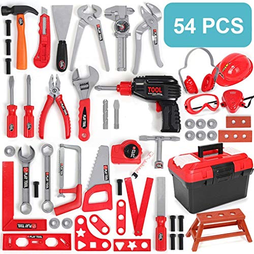 FD Toy Tool, FunDiscount 54 Pieces Kids Construction Toolbox Toy, Toddlers Pretend Play Yardwork Lawn Garden Equipment Tool Box Set Toy Tools for Age 3 4 5 6 7 8 9 Year Old Boys (Red) - Thumbnail 2