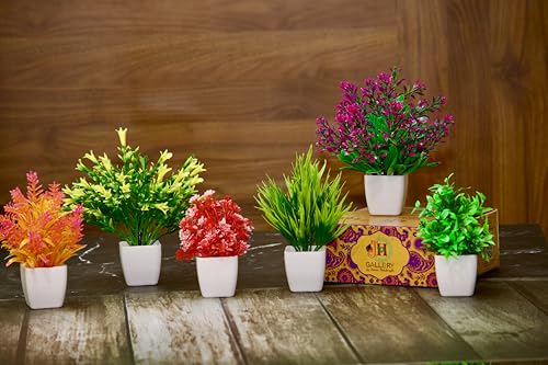 Image of JH Gallery Artificial Potted Plants for Home Decor - Realistic Faux Plant Pots for Home Decor, Living Room, Indoor, Office, Desk, Shelf, Table Decoration. (Pack of 6)