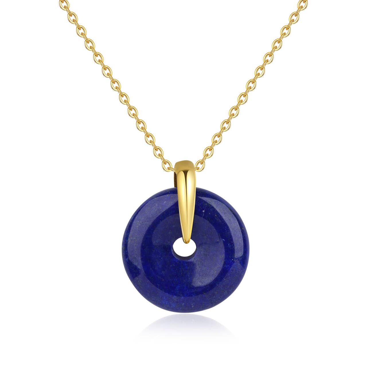 COAI Collana da Donna in Argento 925 Placcato Oro 14K con Ciondolo Ciambella di Pietre Dure, Collana Pietre Naturali Donna Ping'An Kou - Pietra di Luna e Lapislazzuli