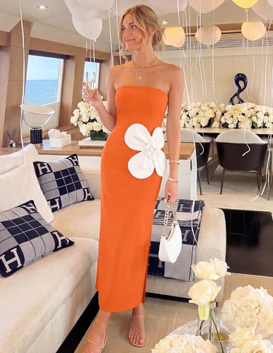 Image of ZESICA Womens Summer Cocktail Strapless Maxi Dress 2026 Formal Bodycon Backless Floral Tube Wedding Guest Party Long Dresses