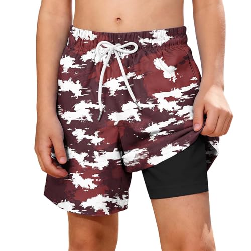 Pantalones cortos de natación 2 en 1 para niños, pantalones cortos de playa para niños, pantalones cortos casuales de verano con cordón, secado rápido, ligeros, protección solar, deportes, surf