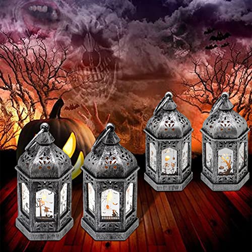 Llq 5" Halloween Lanterns Decoration, Mini Hanging Halloween Lantern Candles, Led Lights With Mirror Glass, Portable Jack-O-Lantern For Indoor Outdoor Party Decor 8 Pack, Silver Brush #TOP5