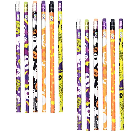 Gigesute 12 Uds lápices de Halloween Multicolor Fantasma Esqueleto murciélago araña lápiz Surtido Halloween papelería lápiz Cover