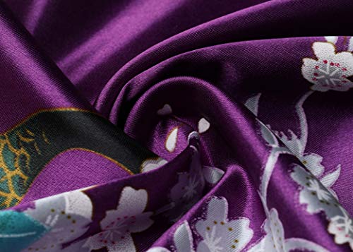 Image of BABEYOND Women's Kimono Robe Long Satin Robes with Peacock and Blossoms Printed Kimono Nightgown