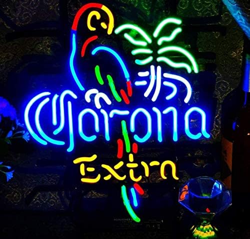 Parrot Tree - Tubo de cristal real de 17 pulgadas de ancho x 13 pulgadas de alto, luz de neón para cerveza, bar, bar, garaje, habitación, ventanas,