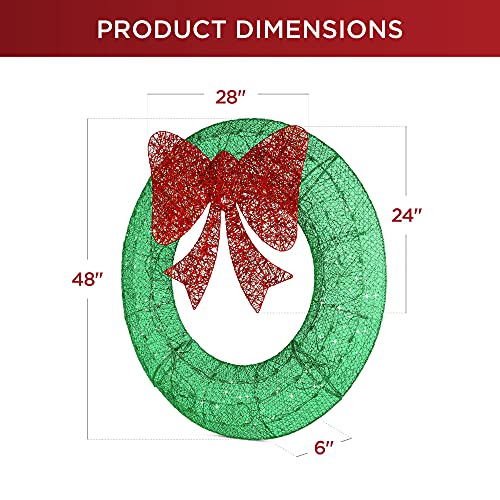 Best Choice Products 48in Pre-Lit Outdoor Christmas Wreath Decoration, LED Metal Holiday Decor for Home w/ 140 Lights, Bow - Green/Red