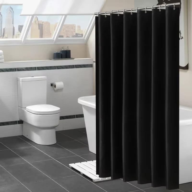 Rideau de douche noir texturé en tissu polyester moderne 110x190 cm