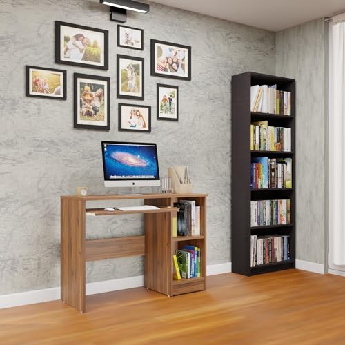 Image of VIKI Engineered Wood Computer Table, Study Table, Desks with 2 Open Storage, Keyboard Tray for Adults /Students, Office Home | ZULUK | Brussel Walnut, 100W x 75H x 40D | 1 Year Warranty