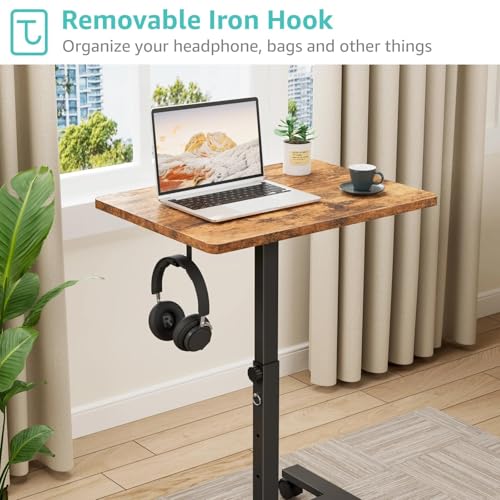 WINAZ Small Portable Laptop Rolling Desk - 24 Inch Mobile Computer Desk Adjustable Height on Wheels for Small Spaces, Couch Kids Desks End Side Table, Teacher Podium for Classroom, Rustic Brown by WINAZ - Used condition - Image 6