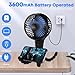 TAECCL Baby Stroller Fan, Auto Oscillating Portable Tripod Fan, LED Display 3600mAh Rechargeable Battery Powered Mini Clip Fan, 4 Speed Personal Handheld Fan for Car Seat, Crib, Bike, Treadmill