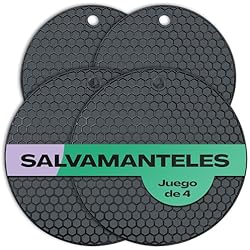 Posa Sartenes Netroxhome® Set de 4 Salvamanteles de Silicona | Resistentes al Calor, Aptos para Lavavajillas y Antideslizantes | Protector Sartenes Separadores | Base Redonda para Ollas, Sartenes (2x18cm 2x14cm)