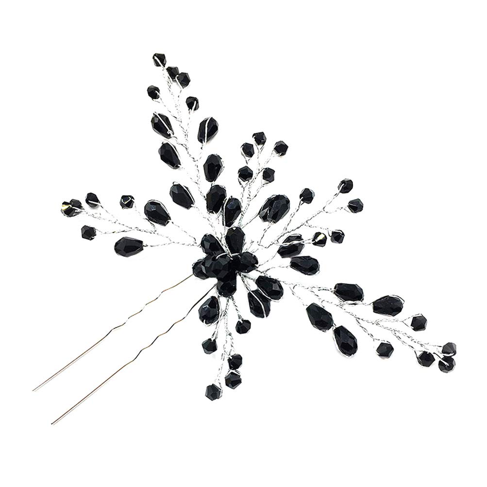 Lurrose bridal wedding elegant hair pin crystal rhinestone hair pins clips hair jewellery for women girls black
