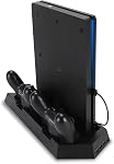 Charging Station Stand with Cooling Fan for PlayStation 4/Slim/Pro, 3 in 1 PS4 Vertical Stand with Dual PS4 Controller Charger Port and Charging Status Indicator Light