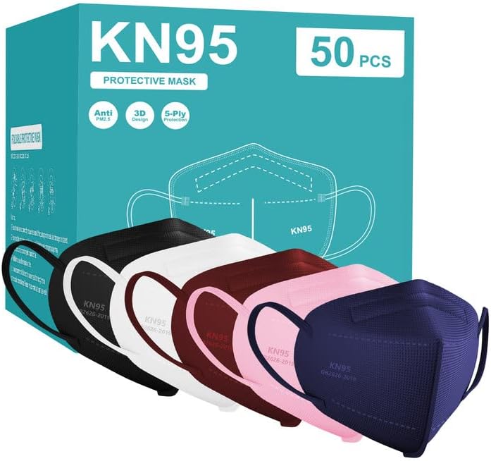 TOPMAX KN95 Face Masks 50 Pack 5-Ply Breathable Filter Efficiency≥95% Protective Cup Dust Disposable Masks Multicolor