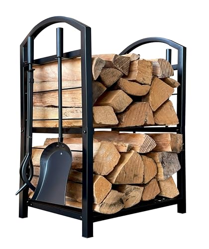 QUICK STAR Metall Kaminholzregal 45x30x74 cm Schwarz | 5-teiliges...