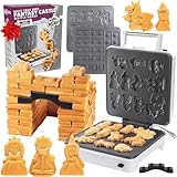 Fantasy Castle Waffle Maker- Bake & Build Castle of Waffles or Pancakes Shaped Like Bricks Knights Princesses Dragons & More- Electric Nonstick Iron w 4 Removable Dishwasher Safe Plates- Kids Gift