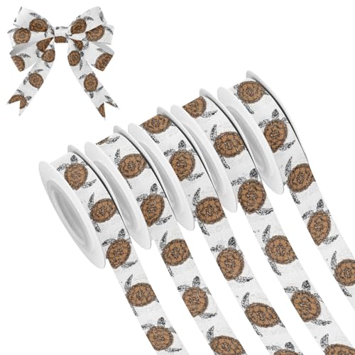 Turtles Bubbles White Pattern 5 Rolls 25 Yards Satin Ribbon for Gift Wrapping 3/5 inch Holiday...