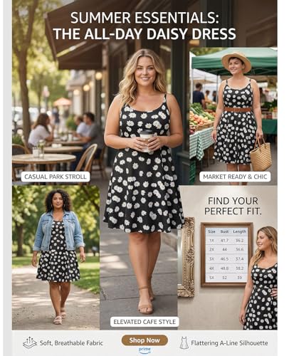 Image of 7th Element Women's Plus Size Slip Dress, Spaghetti Strap Summer Cami Sundress & Nightgown, Under Dresses & Beach Cover-up