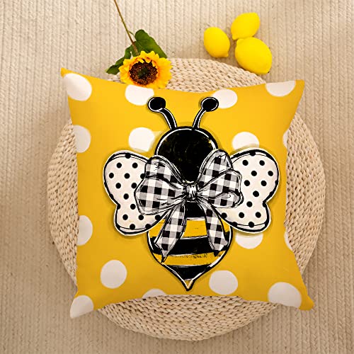 Geeory Summer Pillow Covers 18X18 Inch Honeybee Bow Decorative Polka Dots Farmhouse Throw Pillow Cases Home Cushion Case For Sofa Couch Gs001-18 #TOP2