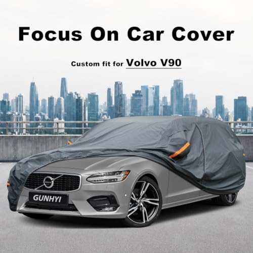Image of GUNHYI Premium Car Cover Custom Fit Volvo V90, 16 Layers Heavy Duty Car Cover Waterproof All Weather with Zipper Door for Sun Rain Snow Dust Uv Protection