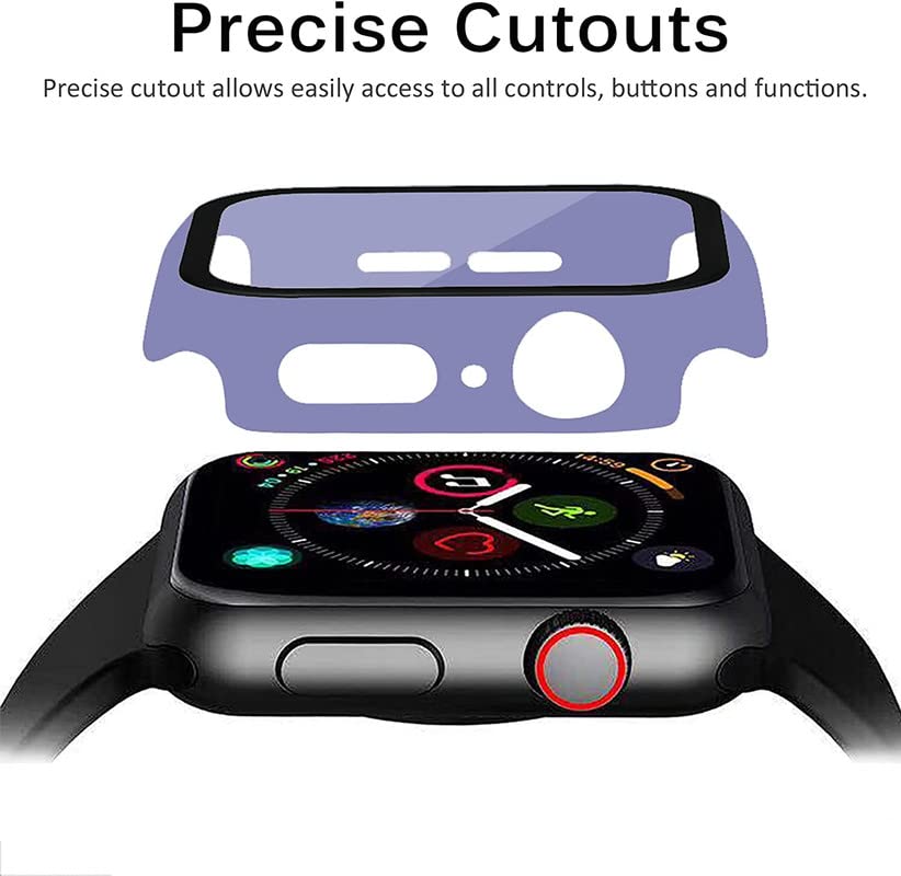 Image of Hard PC Case with Tempered Glass Screen Protector Compatible with iWatch Series 7 41mm, Full Coverage Hard Polycarbonate Slim Protective Cover Purple-41MM