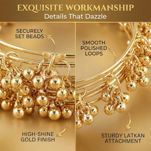 Image of NMII Ethnic Wear Bangles Gold-Tone Alloy with Musical Ghungroo Charms | Women Fashionable Jewelry | Designer Bracelet Bangles For Girls | Viral Kashmiri Chudiya for Weddings, Festivals & Parties