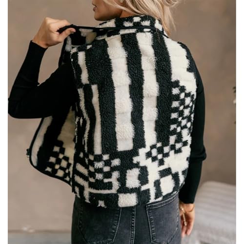 Ainangua Fuzzy Checkered Sherpa Fleece Vest for Women Sleeveless High Neck Zip Up Winter Jacket Cute Plaid Gilet with Pocket2