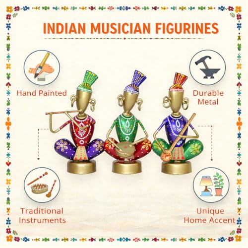 Image of CraftVatika Home Decoration Items for Living Room, Rajasthani Decorative Musician Showpiece Items, Aesthetic Home Decor, Anniversary Birthday Wedding Return Housewarming Gifts for Woman Man, Set of 3