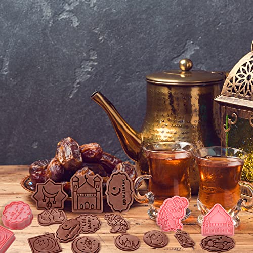 Honeydak 16 Pieces Eid Mubarak Cookie Cutters With Plunger Stamps Set Ramadan Islamic Muslim Biscuit Mold Star Lantern Moon 3D Cookie Stamper Mini Ramadan Plastic Diy Cookie Tools For Baking Fondant Supplies thumb #3