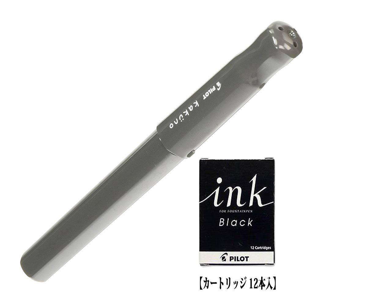 Amazon | パイロット 万年筆 カクノ 細字グレー カートリッジ 黒